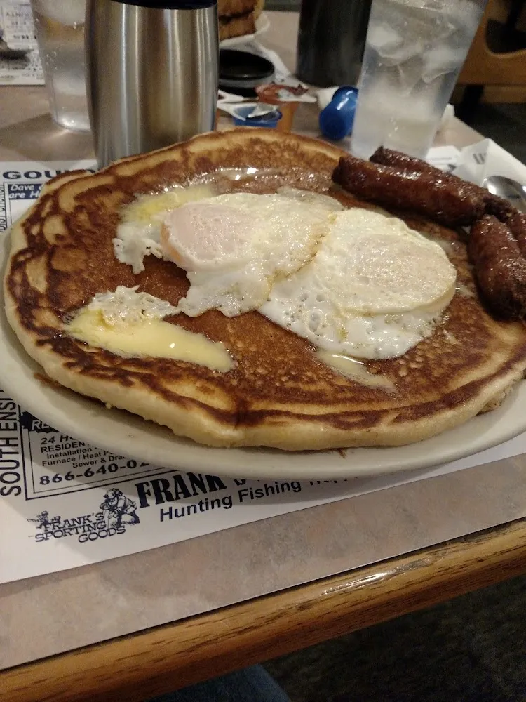 Blubbery Pancake with Eggs and Sausage